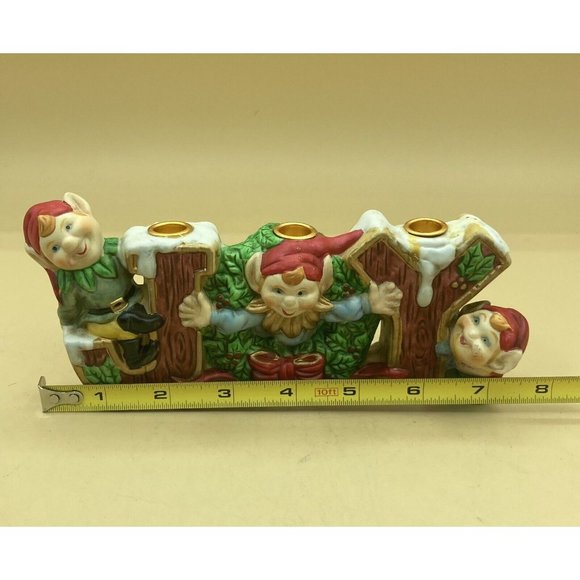 Robel Hall Ceramic JOY Christmas 3 Elves Pixies Candle Holder Vintage - Picture 10 of 10